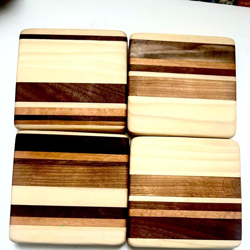 4 pieces Handcrafted Set of Wooden Coasters home decor office gift